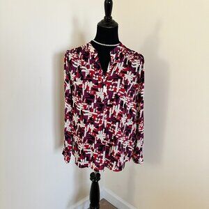 💜 Apt. 9 Printed Blouse with Gem-Button Sleeves – Size M (#546)